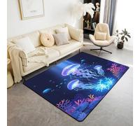 richhome Alfombra de sala de estar con medusas para dormitorio, niños y niñas, alfombra de área de 150 x 200 cm, alfombra de océano, suave, peluda, absorbente, criatura marina, mundo subacuático