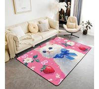 richhome Alfombra para sala de estar con diseño de gato, 100 x 150 cm, para niños y niñas, con lazo, dibujos animados, gatitos, princesas de ensueño, fresas, decoración floral para interiores