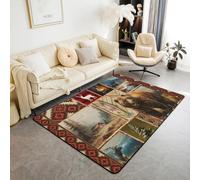 richhome Alfombra rústica vintage de 100 x 150 cm, para sala de estar, habitación de niños y niñas, decoración tribal nativa con respaldo antideslizante, tapete de poliéster suave