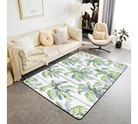richhome Alfombra verde para sala de estar para dormitorio para niñas y niños, 100 x 150 cm, decoración de palmera de coco, decoración de habitación, océano, playa, árbol tropical, hojas botánicas