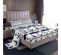 richhome Anchor Decor - Juego de sábanas para niños y niñas, tamaño King, sábana bajera ajustable con temática náutica, ultrasuave, diseño oceánico, brújula, velero, colección costera