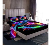 richhome Dino - Juego de sábanas de tamaño doble, diseño de dragón mágico con bolsillo profundo, juego de ropa de cama suave, 4 piezas con 2 fundas de almohada