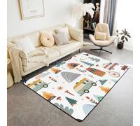 richhome Happy Camping - Alfombra para sala de estar para dormitorio, niños, niñas, 100 x 150 cm, alfombra de viaje al aire libre, suave, peluda, absorbente, bolsa de viaje, tienda de campaña, brújula