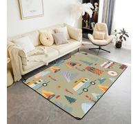 richhome Happy Camping - Alfombra para sala de estar para dormitorio, niños, niñas, 150 x 200 cm, bolsa de viaje, alfombra con estampado de tienda de campaña, suave, peluda, absorbente, para viajes al