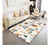 richhome Happy Camping - Alfombra para sala de estar para dormitorio, niños, niñas, 150 x 200 cm, bolsa de viaje, tienda de campaña, alfombra con estampado de brújula, suave, peluda, absorbente, para