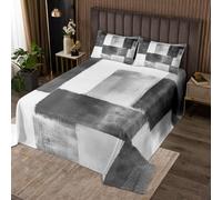 richhome Juego de colcha de arte moderno para niños y niñas, colcha acolchada de arte abstracto, tamaño doble, gris, blanco, pintura al óleo, colcha geométrica para dormitorio, transpirable, suave
