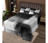richhome Juego de colcha gris de arte abstracto para niños y niñas, colcha acolchada de arte moderno, tamaño doble, colcha abstracta de pintura al óleo geométrica, decoración de dormitorio