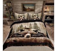 richhome Juego de funda de edredón con diseño de oso grizzly y caza de animales salvajes, para niños y niñas, juego de ropa de cama rústica con 2 fundas de almohada, 3 piezas, tamaño doble