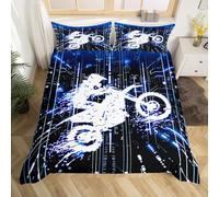 richhome Juego de ropa de cama para niños y niñas, color azul, tamaño doble, protector de deportes extremos, motocross, motociclista, jinete, funda de edredón junior