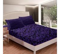 richhome Juego de sábanas bajeras de damasco morado para niñas y niños, tamaño doble, diseño gótico, polilla de la muerte, decoración de habitación, vintage, floral, jacquard, bohemio, bohemio
