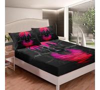 richhome Juego de sábanas bajeras de guitarra roja y negra, tamaño individual, para niños, niñas, adolescentes, juego de ropa de cama musical, transpirable, decoración de dormitorio con diseño de
