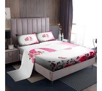 richhome Juego de sábanas con letras y flores, tamaño doble, para niños, adolescentes, niñas, mujeres, sábana bajera personalizada con inicial Q, colección de ropa de cama de moda, color negro, rosa