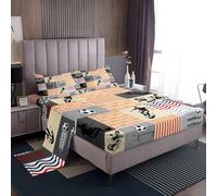 richhome Juego de sábanas de fútbol para niños y niñas, tamaño individual, diseño de pelota deportiva, sábana bajera, colección de ropa de cama de fútbol, juego de ropa de cama de juego de fútbol y