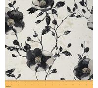 richhome The Yard Tela de flores Groovy Retro Floral Boho Tapicería Tela 70S Hippie Flores Bohemia para proyectos de costura, manualidades, flores psicodélicas, 184 x 150 cm, negro beige