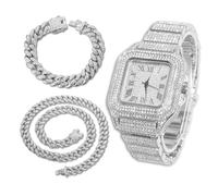 richhut Reloj con Diamantes para Hombre Iced out Correa de 20MM Bañado en Oro Blanco Platino, con 20+45cm Cadenas Cubanas, Regalo para Novio Esposo
