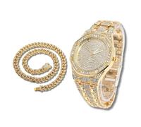 richhut Reloj con Diamantes para Hombre Iced out Esfera Octogonal Correa de 20MM Bañado en Oro Real de 18K, con 45cm Cadena Cubana, Regalo para Novio Esposo