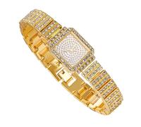 richhut Reloj con Diamantes para Mujer Iced out Esfera Rectangular 27MM Correa 20cm Bañado en Oro Real de 18K, Regalo para Novia Esposa Hermana