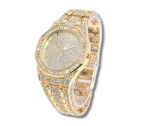 richhut Reloj de diamantes para hombre y hombre, esfera octogonal, pulsera Iced Out de 20 mm de ancho, chapado en oro real de 18 quilates, chapado en platino, con juego de cadena de eslabones cubanos