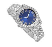 richhut Reloj de Lujo con Diamantes Iced out para Niños Adolescentes - Bling Chapado en Platino Correa 20cm - Esfera Redondo Azul 37mm - Incluye Caja de Regalo