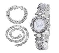 richhut Reloj de Lujo con Diamantes para Niñas - Iced out Bling Chapado en Platino - Esfera Diseño Mariposa 29mm Correa 19,5cm - Incluye Caja de Regalo - Viene con Cadenas Cubanas 18cm & 40cm