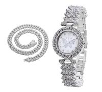 richhut Reloj de Lujo con Diamantes para Niñas - Iced out Bling Chapado en Platino - Esfera Diseño Mariposa 29mm Correa 19,5cm - Incluye Caja de Regalo - Viene con Cadena Cubana 40cm