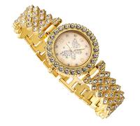 richhut Reloj de lujo con diamantes para niñas y adolescentes, chapado en oro real de 18 quilates, correa de esfera con patrón de mariposa de 29 mm, caja de regalo incluida, opcional con cadena cubana