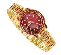 richhut Reloj de Lujo con Diamantes para Niños Adolescentes - Iced out Bling Chapado en Oro 18K - Esfera Redondo Rojo 32mm Correa 19.5cm - Incluye Caja de Regalo