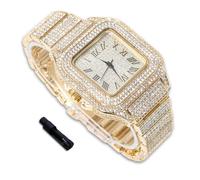 richhut Reloj de Lujo con Diamantes para Niños Adolescentes - Iced out Bling Chapado en Oro 18K - Esfera Cuadrada 40mm Correa 18,5cm - Incluye Ajustador