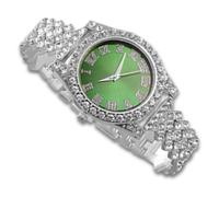 richhut Reloj de Lujo con Diamantes para Niños Adolescentes - Iced out Bling Chapado en Platino - Esfera Redondo Verde 37mm Correa 20cm - Incluye Caja de Regalo