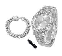 richhut Reloj de Lujo con Diamantes para Niños Adolescentes - Iced out Bling Chapado en Platino - Esfera Redondo 43mm Correa 20,5cm - Incluye Ajustador - Viene con Cadena Cubana 18cm