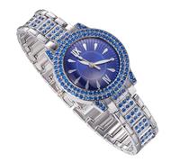 richhut Reloj de Lujo con Diamantes para Niños Adolescentes - Iced out Bling Chapado en Platino - Esfera Redondo Azul 32mm Correa 19.5cm - Incluye Caja de Regalo