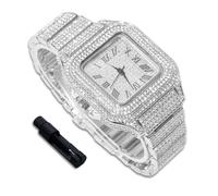 richhut Reloj de Lujo con Diamantes para Niños Adolescentes - Iced out Bling Chapado en Platino - Esfera Cuadrada 40mm Correa 18,5cm - Incluye Ajustador