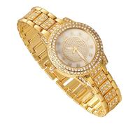 richhut Reloj de Lujo con Diamantes para Niños - Iced out Bling Chapado en Oro 18K - Esfera Redondo Circonitas Gypsophila Correa 19,5cm - Incluye Caja de Regalo