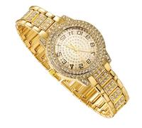 richhut Reloj de Lujo con Diamantes para Niños - Iced out Bling Chapado en Oro 18K - Esfera Redondo Números Arábigos 32mm Correa 19,5cm - Incluye Caja de Regalo