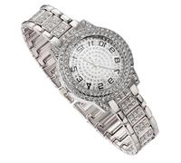 richhut Reloj de Lujo con Diamantes para Niños - Iced out Bling Chapado en Platino - Esfera Redondo Números Arábigos 32mm Correa 19,5cm - Incluye Caja de Regalo