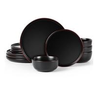 Richmount Mercury Servicio de Mesa 12 Piezas, Cerámica para 4 Personas con Platos y Cuencos, Microondas y Lavavajillas, Negro Mate