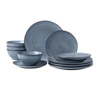 Richmount Tempus serie vajilla, juego de vajilla para 4 personas, juego de vajilla de gres, juego de platos de 12 piezas, reactive glaze， apto para microondas y lavavajillas, azul perla