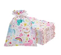 RICHNESS 16 bolsas de unicornio con diseño de arco iris, cierre de cordón, colores pastel, paquete de 16