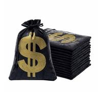 RICHNESS Bolsa de dinero con signo de dólar de 4.5 x 6 pulgadas, de piel sintética, bolsa de dinero con cierre de cordón, saco del tesoro para ladrón de bancos, fiesta temática del viejo oeste, pirata