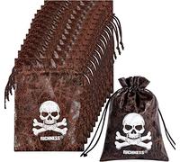 RICHNESS Bolsas de botín pirata con cordón de 4.5 x 6.5 pulgadas, bolsas de regalo de pirata de piel de vaca sintética para recuerdos de fiesta pirata, paquete de 12 (ELX2201)
