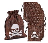 Richness Bolsas piratas con cordón de 4.5 x 6.5 pulgadas, piel de vaca sintética, bolsas pirata, para recuerdos de fiesta pirata, paquete de 12