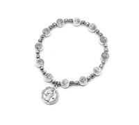 RICHRAIN Medalla de San Benito Cuentas de oración Cruz Rosario Perlas Pulsera Católica para Mujer Hombres Religiosa Pulsera Sagrada Vintage Plata