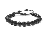 RICHRAIN Pulsera de shungite para hombre y mujer, pulsera de shungite natural, tejida a mano, cordón ajustable, pulsera de perlas redondas negras, para protección de cristal (8 mm)