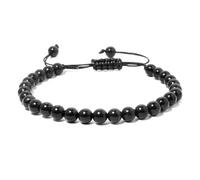 RICHRAIN Pulsera de shungite para hombre y mujer, pulsera de shungite natural, tejida a mano, cordón ajustable, pulsera de perlas redondas negras, para protección de cristal (6 mm)