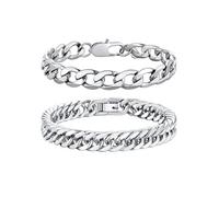 Richsteel 2/3 Piezas Pulseras Hombres de Cadenas Acero Quirúrgico, 19cm 21cm 23cm Largo, Pack de Brazaletes, Buen Peso, Incluye Caja de Regalo