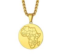 Richsteel African Map Moneda con Frontera Nacional Africano Colgante África de Hombre, Chapado en Oro