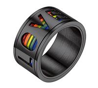 Richsteel Aliviar El Estres Anillo Titanio Dedo Medio Orgullo LGBT Arco Iris Love is Love, Negro