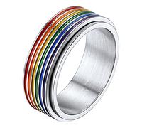 Richsteel Anillo Antiestres Orgullo Arcoiris LGBT Anillo Dedo Anular, Anillo Promesa Compromiso para Novio