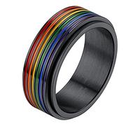 Richsteel Anillo Antiestres Orgullo Arcoiris LGBT Anillo Dedo Anular, Anillo Promesa Compromiso para Novio, Negro