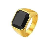 Richsteel Anillo Grande Piedra Negra, Anillo 67 Sello Hombre Oro Enchapado